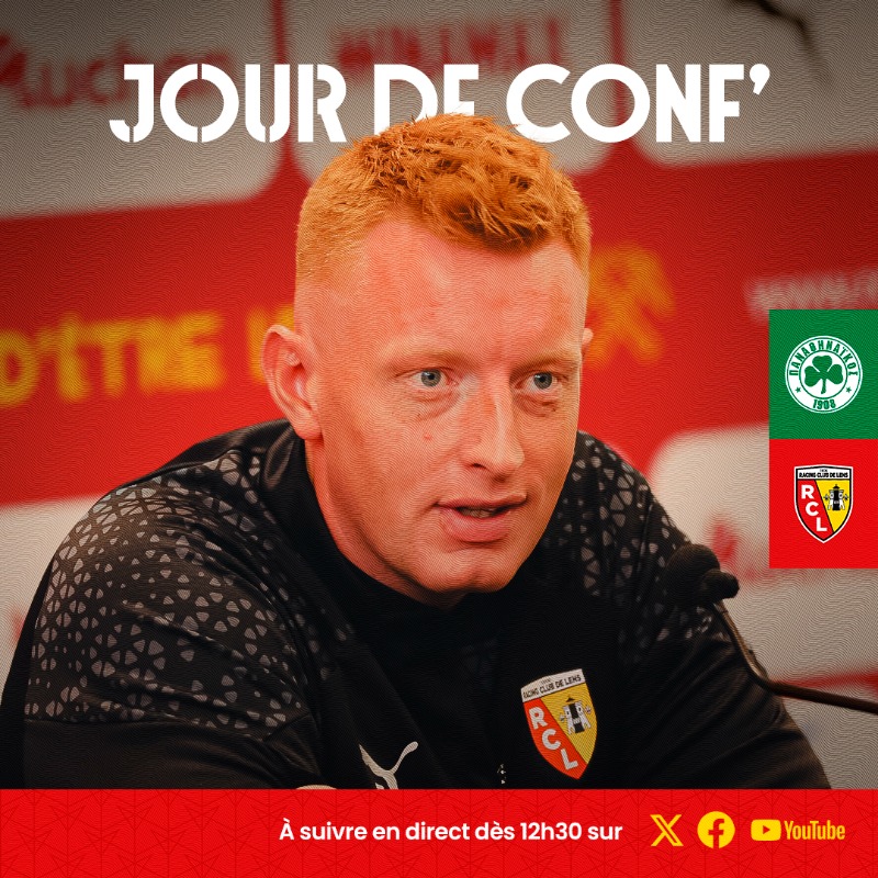 RCLens's tweet photo. C’est #JourDeConf 🎙️
Le coach Will Still et le défenseur lensois Jonathan Gradit seront présents en conférence de presse avant #PAORCL en #UEL.
🎥 Rendez-vous ce mardi dès 12h30 !