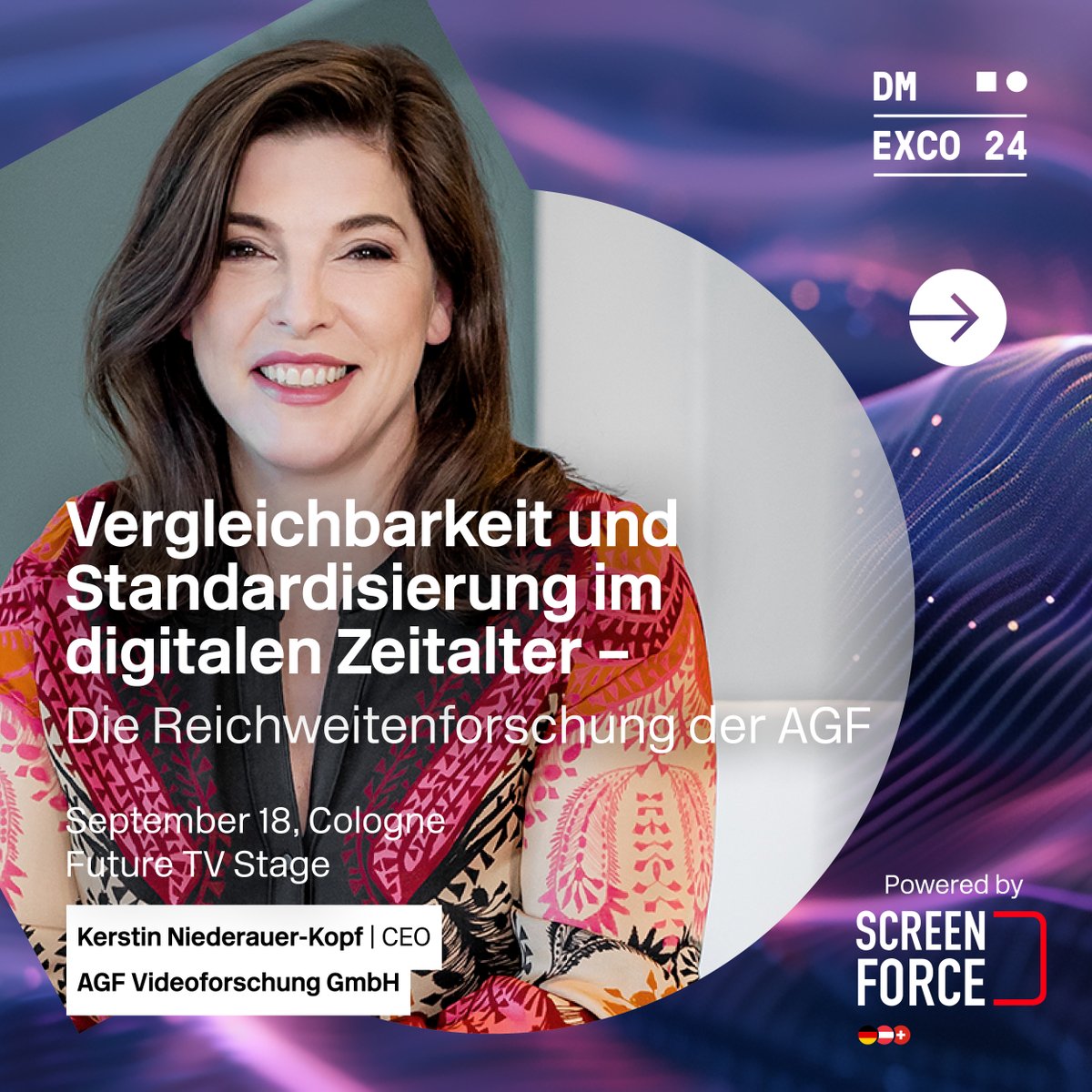 dmexco's tweet image. #TV is more than just a screen… at #DMEXCO24, #Screenforce presents two must-see sessions on our FUTURE TV STAGE, Sept. 18. 📺 Cross-media measurement with Kerstin Niederauer-Kopf (AGF) &amp;amp; how to be more personalized, connected &amp;amp; smart with Kai Ladwig &amp;amp; Michael Möller (Visoon) 👀