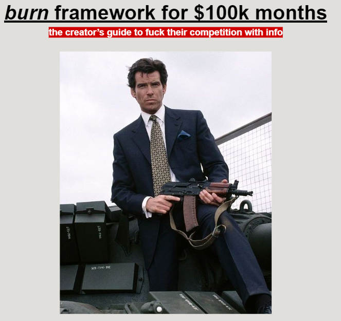 shootnevermisss's tweet photo. creators have the worst funnels

literally burning 80% of the money they could be making

if they applied a DR framework they would fuck their competition

want that framework?

rt &amp; comment "burn" and i'll dm it to you

closing this in 12 hours because of its high value https://t.co/0yyYDPnswv
