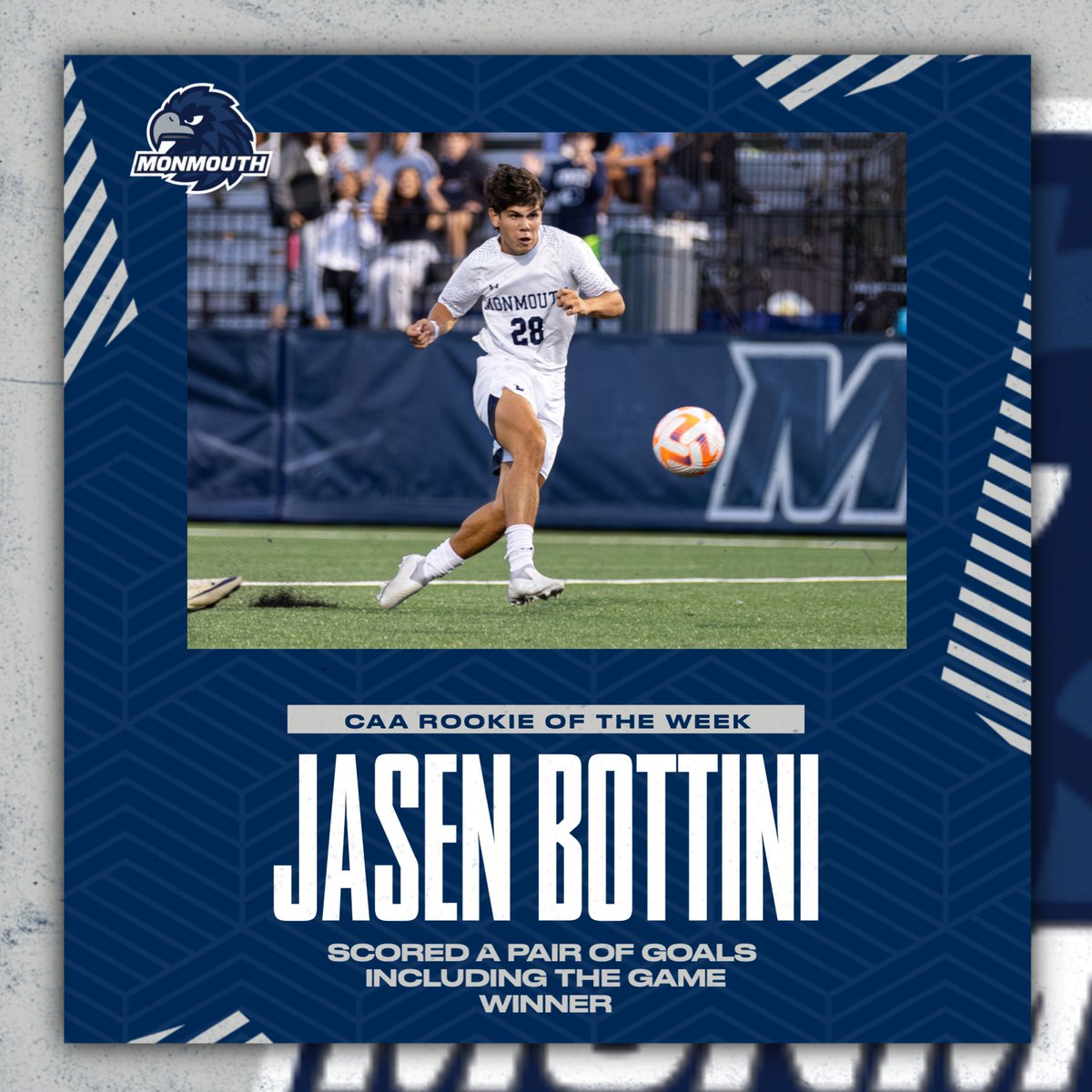 He certainly didn't play like a freshman!

Congrats to <a href="/MonmouthSoccer/">Monmouth Men's Soccer</a> midfielder Jasen Bottini, who was named the CAA Rookie of the Week after tallying a pair of goals in the season opener.

#FlyHawks