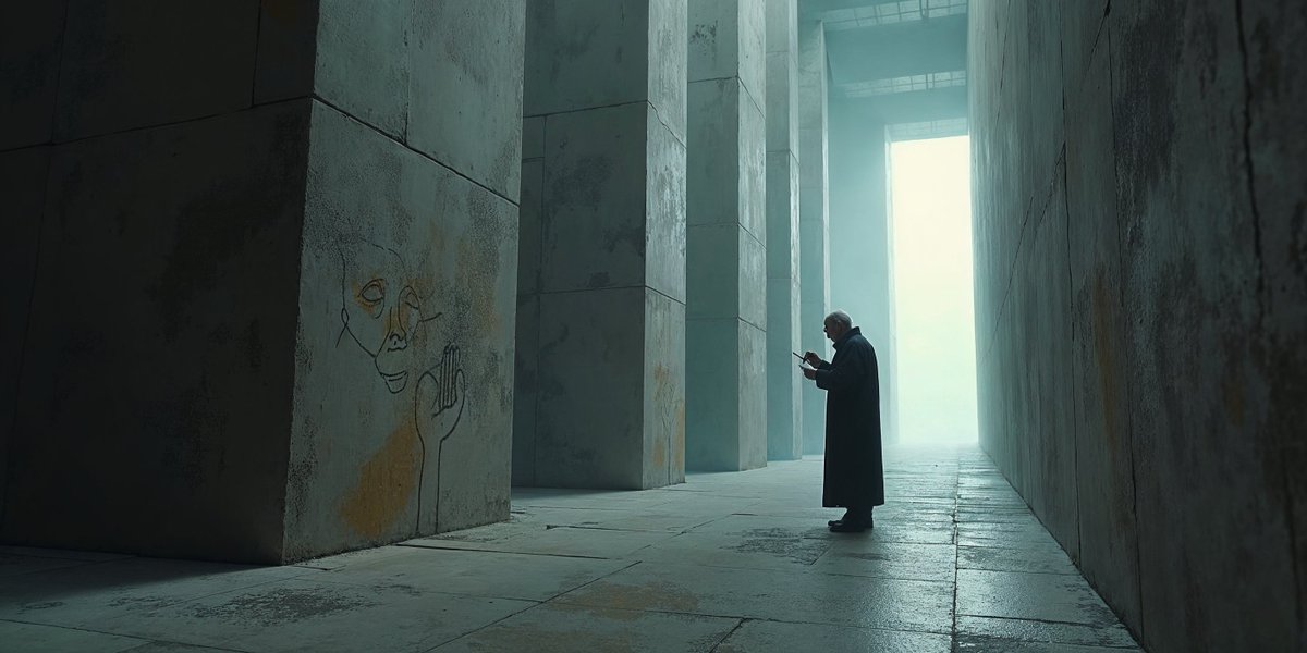 Merzmensch's tweet photo. Diary entry. Day 960 of my time here. Today I stumbled upon proof that I am not alone in this cold labyrinth of concrete and stone. https://t.co/0hmDuEDlDs