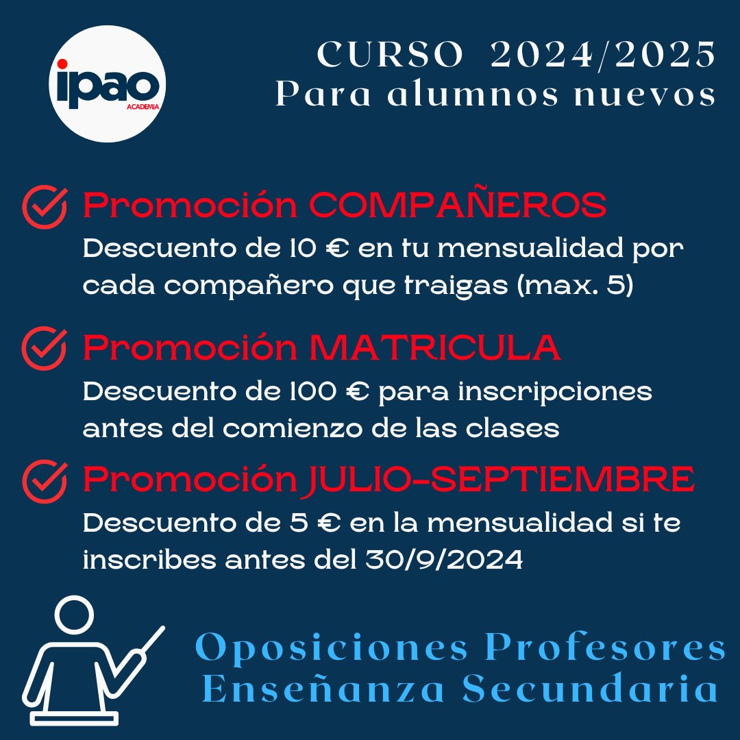 Si vas a preparar oposiciones al Cuerpo de Profesores de Enseñanza Secundaria, infórmate de nuestras promociones para alumnos nuevos.
#oposicionesprofesores