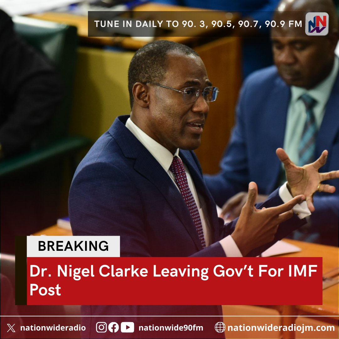 BREAKING: Dr Nigel Clarke will leave his role as Jamaica’s Minister of Finance.

This as he’ll take up the post of Deputy Managing Director of the International Monetary Fund, IMF, - the second highest post in the organisation.

nationwideradiojm.com/dr-nigel-clark…