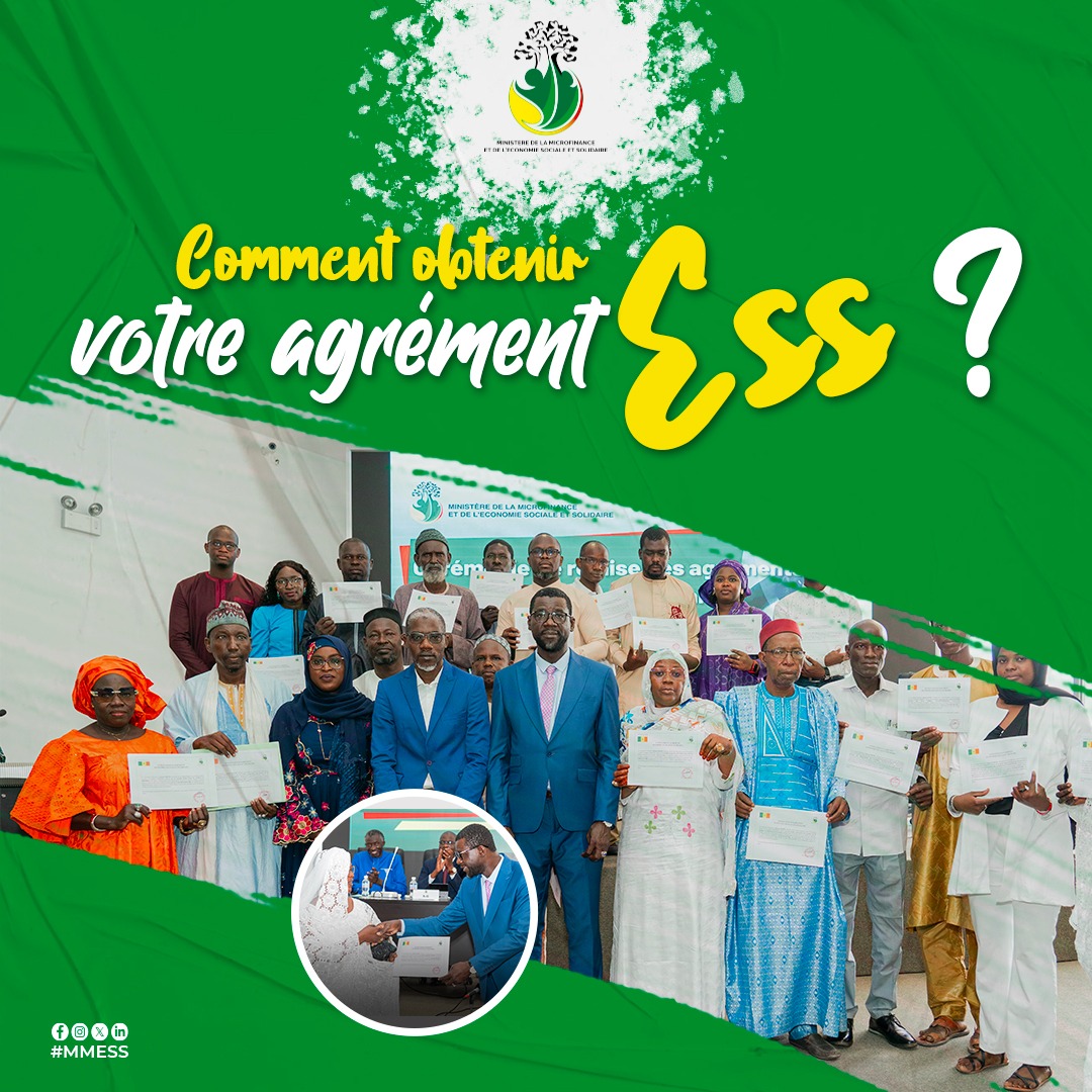 Le <a href="/MinMicrofinESS/">Ministère de la Microfinance et de l’ESS</a> vous guide à travers le processus d’obtention de l’agrément ESS, un dispositif pour renforcer et accompagner les acteurs.

Ce cadre est conçu pour soutenir des initiatives qui visent à transformer notre société de manière durable

bit.ly/3Mlk3GU