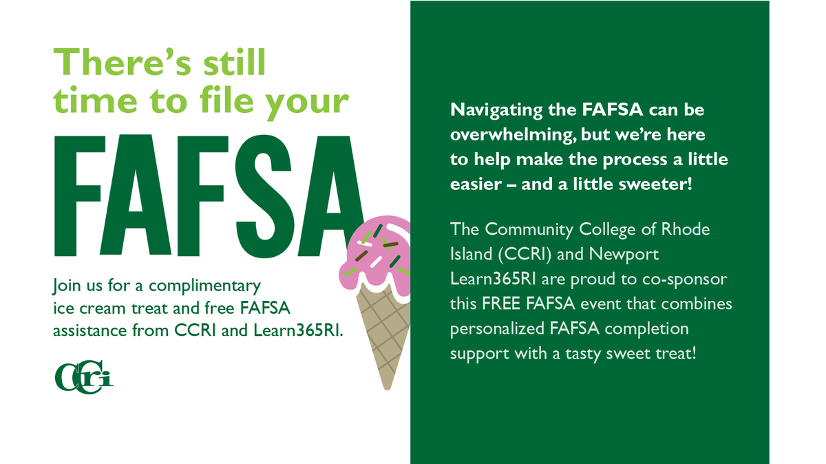Amy Kempe (@akempe1) on Twitter photo Join CCRI's FAFSA experts today at our Newport Campus, 4 - 6 pm, for help completing your FAFSA before the state of the fall semester. Did I mention the free ice cream??? <a href="/XayForNewport/">Xay Khamsyvoravong</a> <a href="/DawnEuer/">dawneuer.bsky.social</a> <a href="/SenLouDiPalma/">Lou DiPalma</a> <a href="/TheNewportDaily/">Newport Daily News</a> <a href="/WhatsUpNewp/">What's Up Newp</a> <a href="/NewportBuzz/">Newport Buzz</a> Join CCRI's FAFSA experts today at our Newport Campus, 4 - 6 pm, for help completing your FAFSA before the state of the fall semester. Did I mention the free ice cream??? <a href="/XayForNewport/">Xay Khamsyvoravong</a> <a href="/DawnEuer/">dawneuer.bsky.social</a> <a href="/SenLouDiPalma/">Lou DiPalma</a> <a href="/TheNewportDaily/">Newport Daily News</a> <a href="/WhatsUpNewp/">What's Up Newp</a> <a href="/NewportBuzz/">Newport Buzz</a>