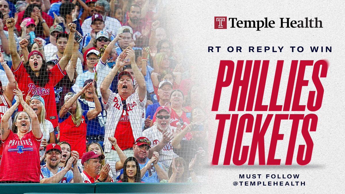 Philadelphia Phillies (@phillies) on Twitter photo It's your last chance to win tickets to our last home game of the regular season!
Retweet or reply and follow <a href="/TempleHealth/">Temple Health</a> to enter the #TempleHealth sweepstakes.
Rules: atmlb.com/3WQbJ6A It's your last chance to win tickets to our last home game of the regular season!
Retweet or reply and follow <a href="/TempleHealth/">Temple Health</a> to enter the #TempleHealth sweepstakes.
Rules: atmlb.com/3WQbJ6A