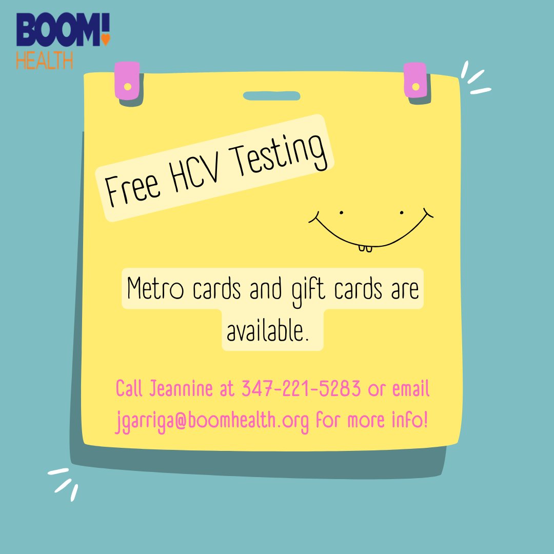 boomhealthnyc's tweet photo. Your health matters. Get tested for Hepatitis C today and take control of your well-being. 💪🩺 #HCVTesting #HealthFirst #GetTested #HepatitisC #WellnessJourney #StayHealthy https://t.co/UdRbTqAUJJ