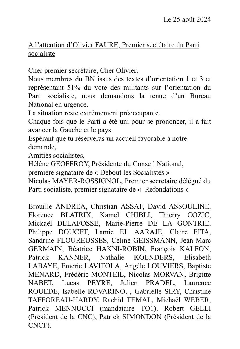 A_Oberdorff's tweet photo. 🌹 A quelques jours de l’ouverture des journées d’été du PS à Blois, ça bouge au sein de l’opposition interne d’Olivier Faure (TO1+TO3) qui réitère sa demande d'un Bureau National en urgence en toutes « amitiés socialistes ». https://t.co/DsAgccZxs9