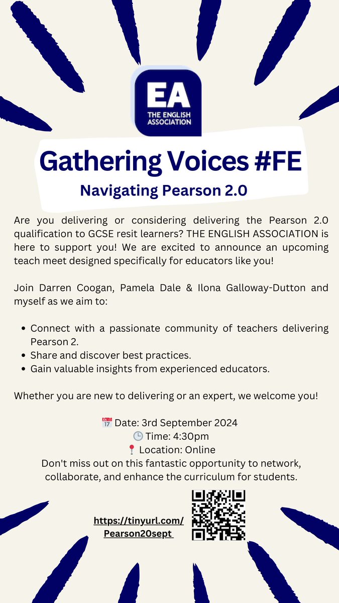 HollieB_FE's tweet photo. Calling all #EnglishFE Teachers delivering Pearson 2.0 📣 

@EnglishAssoc 

Book here now: https://t.co/DcCYHjd6cZ https://t.co/tgNJdHh36N