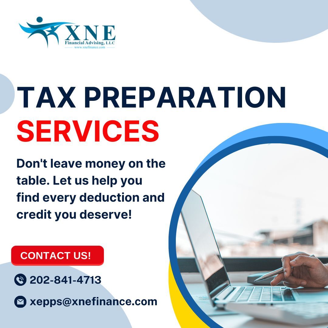 XNEFinancial's tweet image. Tax prep made easy! 📊 Don’t let your hard-earned cash slip away. We’ll help you find every deduction and credit you qualify for! Let’s get started! 🚀 

#TeamXNE #TaxPreparation #GetYourRefund #SmartMoney #FrugalLiving #TaxSeason #FinancialGoals #YearRoundSupport #PlanAhead