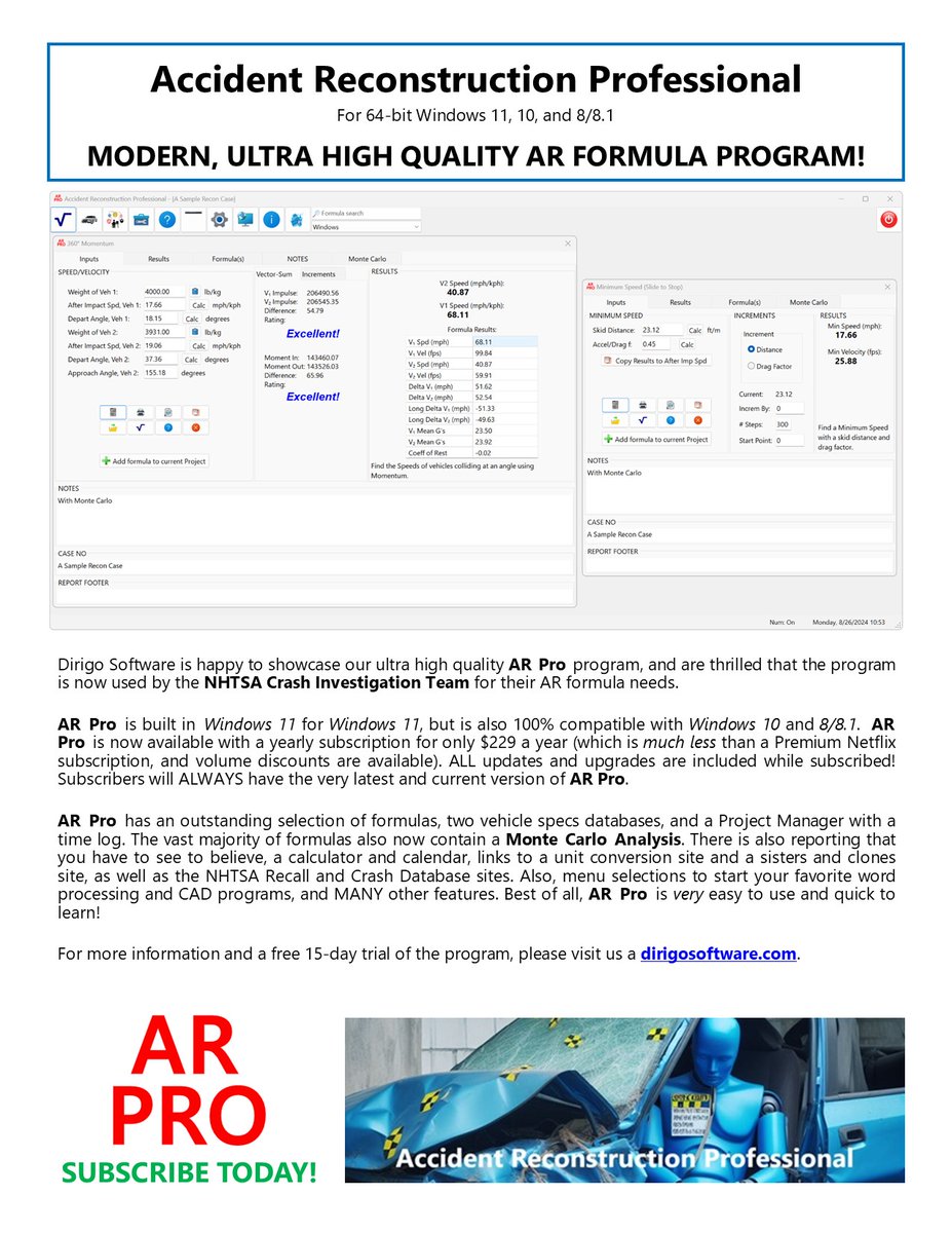 dirigosoftware's tweet image. Our next ad for the Accident Reconstruction Journal.