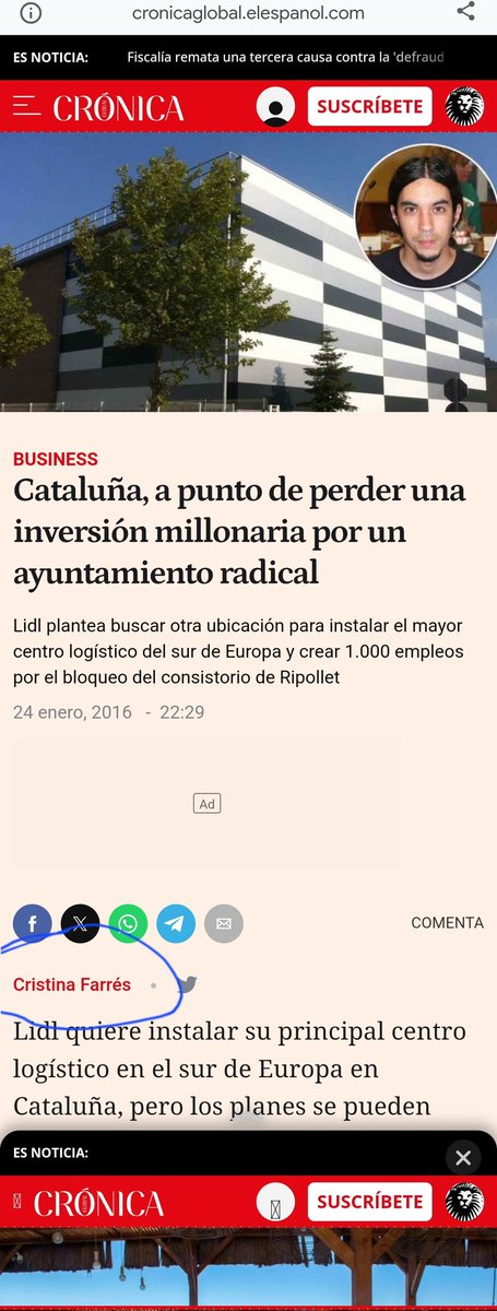 Recordeu la campanya de fakes i difamacions que va fer el PSC a través de Crónica Global per atacar els governs de Ripollet i Montcada on es deia que Lidl marxaria dels nostres municipis? Qui escrivia els articles era Cristina Farrés i ara li retornen els favors. Zero confiança.