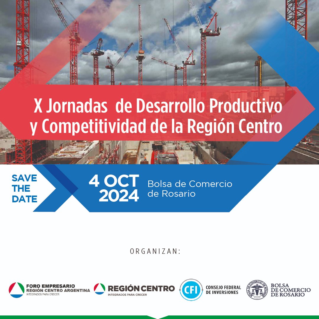FEmpresarioCba's tweet photo. SAVE THE DATE
Queremos invitarte a ser parte de las X Jornadas de Desarrollo Productivo y Competitividad de la Región Centro.

🗓 Fecha: 4 de Octubre de 2024
📍 Lugar: Bolsa de Comercio de Rosario, provincia de Santa Fe, República Argentina https://t.co/DcCTujHOM7
