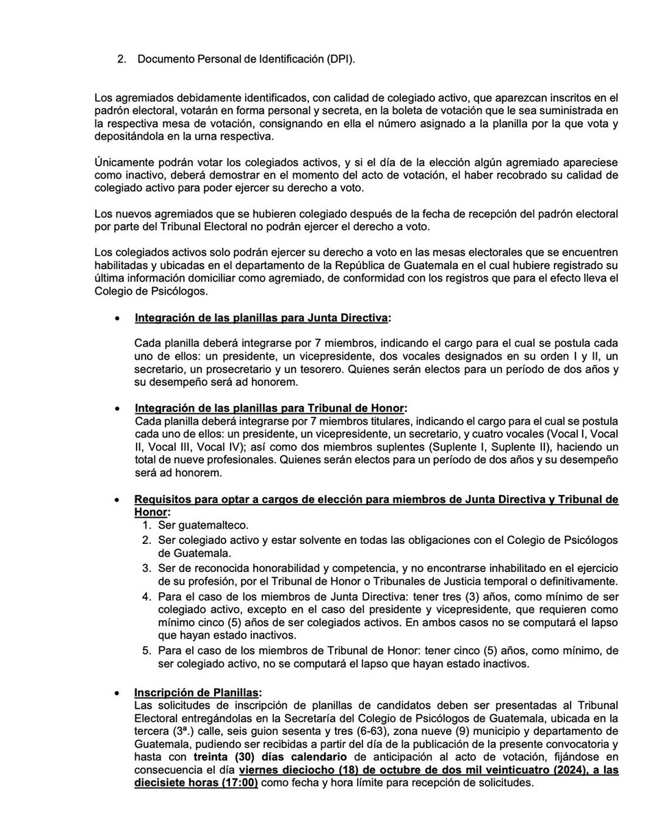 ColPsicologosGT's tweet photo. Junta Directiva del Colegio de Psicólogos de Guatemala convoca a Asamblea General Extraordinaria con fines electorales https://t.co/ZQFbKwwwpI