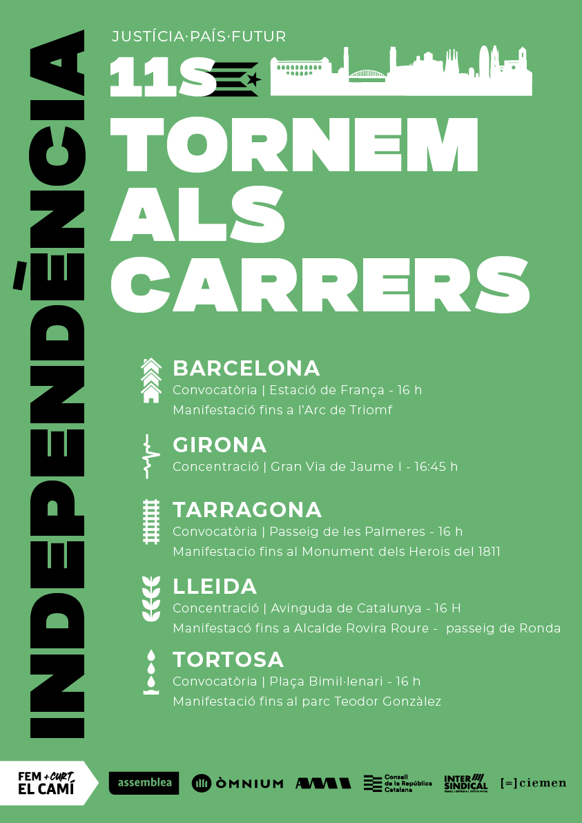 assemblea's tweet photo. ⬛️⬜️❓Com serà aquest 11-S?
 
🤝Unitari: Amb @omnium @CDRCatOficial @ConsellRep @AMI__cat @LaIntersindical i @elciemen

📍Descentralitzat:
Barcelona
Girona
Tarragona
Lleida
Tortosa
 
💸Denunciarem el cost de pertànyer a Espanya.
 
🕓Convocatòria: 16 h
👉https://t.co/q2l8U8SCck https://t.co/EtqFMwXTuj
