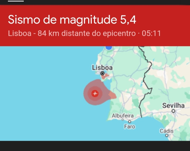Que p*ta de susto que levei hoje eu acordei ás 5:11 da manhã com todo a tremer muito , pensava que estava a ficar louca 
Eu não entendi nada mas foi pesquisar o que tinha acontecido na verdade foi o terramoto de magnitude 5,4 em Portugal 🤡
Não voltei mais a dormir
