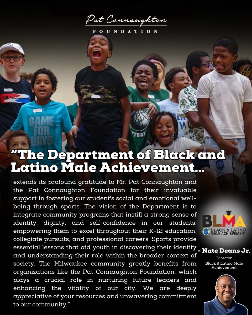 Pat Connaughton Foundation (@pcfoundation24) on Twitter photo The Pat Connaughton Foundation was ecstatic to host children from the Black and Latino Male Achievement Department of <a href="/MilwaukeeMPS/">Milwaukee MPS</a> at our last Clinic. 🙏
Thanks so much for all you do for the children of our communities! The Pat Connaughton Foundation was ecstatic to host children from the Black and Latino Male Achievement Department of <a href="/MilwaukeeMPS/">Milwaukee MPS</a> at our last Clinic. 🙏
Thanks so much for all you do for the children of our communities!