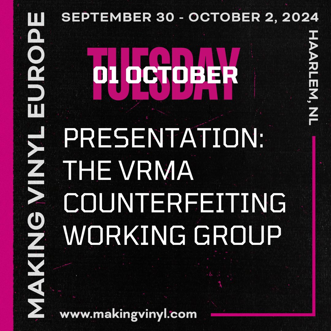 MakingVinyl's tweet photo. Don't miss the @vrmagroup presentation on counterfeiting with Greg Schoener, Vice President, Copycats Record Pressing @CopycatsMedia
Making Vinyl Europe: Sept 30 - Oct 2
The Phil, Haarlem NL
More info/tix: https://t.co/ynJc2MoVNg
#vrmagroup #makingvinyl https://t.co/k8h3Fu0UaU