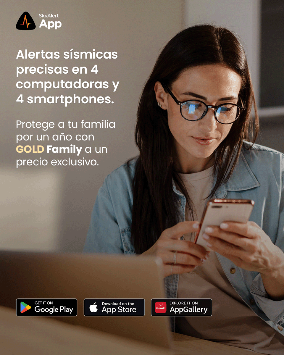 SkyAlertMx's tweet photo. Nada es más importante para nosotros que tu seguridad y la de tu familia. Con #GOLDFamily recibe alertas sísmicas precisas en computadoras y smartphones por un año.📱💻

Promoción válida solo para nuevos usuarios Android, Apple y Huawei. 
Adquiérela aquí 👉 https://t.co/fTfFrAtK4A

#SkyAlertApp #SkyAlert #LaAlertaConfiable