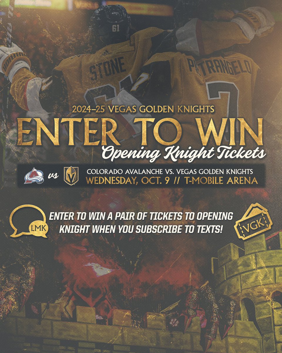 GoldenKnights's tweet photo. To-do list:

- sign up to receive texts from favorite hockey team ☑️
- get automatically entered to win tickets to Opening Knight ☑️
- do both things at the same time by clicking the link below ☑️

Enter: https://t.co/s9vyXPNLjt https://t.co/PCM7FnAFX3