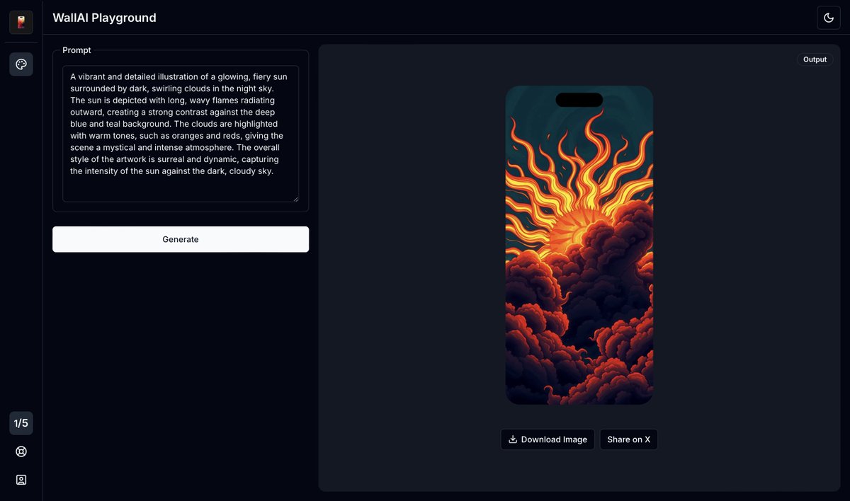 withogulcandev's tweet photo. Bu proje de @celal_dev'in FLUX kullanarak Wallpaper üretmeyi sağlıyor. Buna da bi' random prompt özelliği lazım. Yazamıyoruz..

Ben de @supabase ile temel seviyede Auth, Database ihtiyaçları ve kredi sistemini nasıl yapabileceğinden bahsettim.

Bu da ilk denemem. Acayip iyi! 👇 https://t.co/HtUbVYwzR7