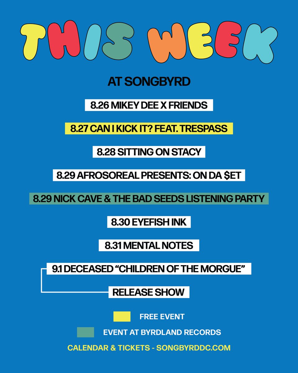 THIS WEEK AT THE BYRD!! Full calendar with tix links >> bit.ly/ByrdEvents