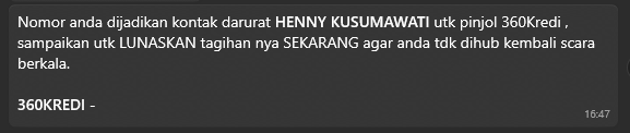 xstarlogic's tweet photo. Masih menunggu pihak @360Kredi_id untuk menghapus nomor dan nama saya dari kontak darurat orang yang tidak kenal.
Sesuai surat edaran OJK No. 9 / SEOJK.06 / 2023, Pinjol tidak diperbolehkan menggunakan kontak darurat tanpa perseujuan pemilik nomor dan sebagai media penagihan. https://t.co/ifveeeW0AK