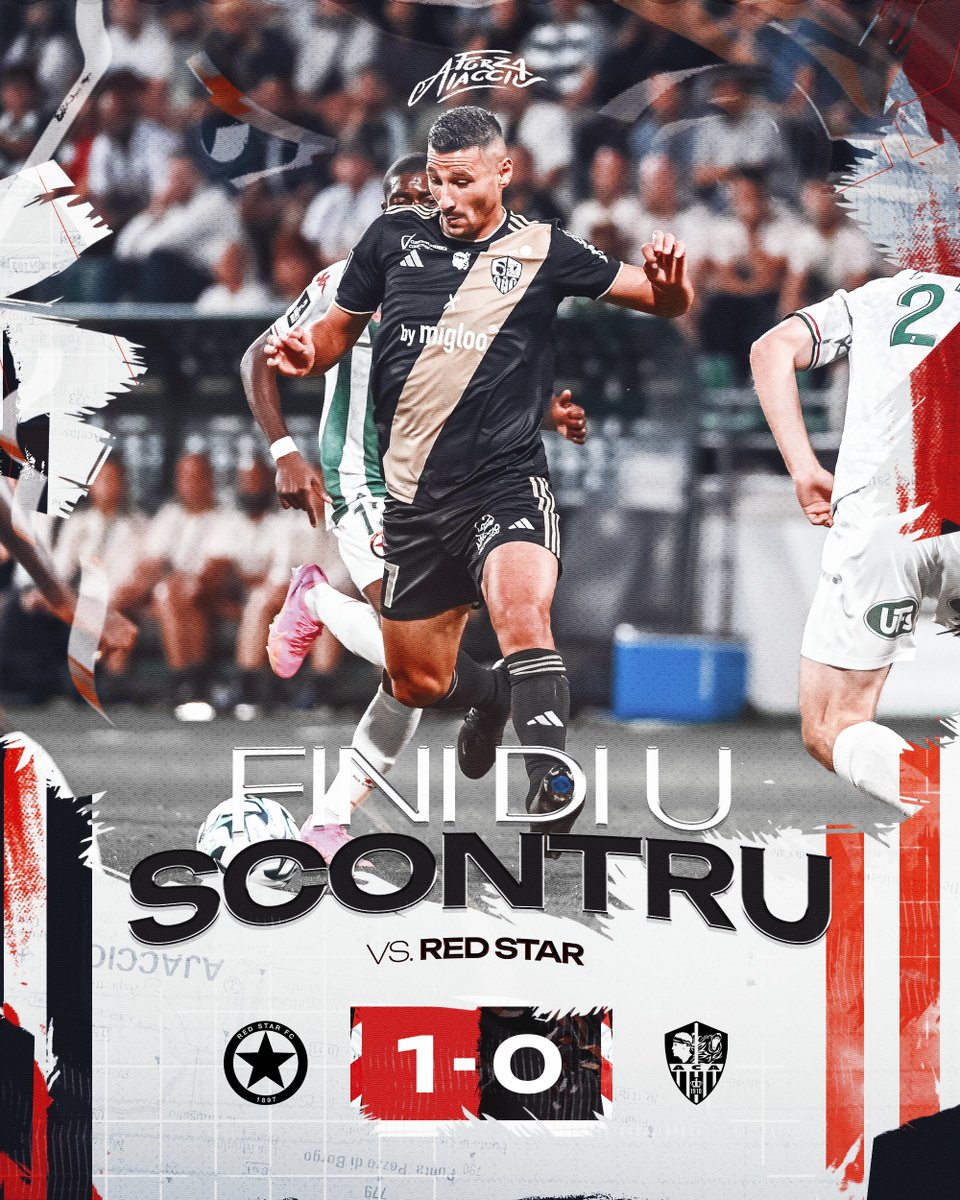 ACAjaccio's tweet photo. Fin du match, nos Acéistes s'inclinent au stade Bauer face au @RedStarFC 1-0. 😑
Nos Blanc et Rouge ont un deuxième rendez-vous cette semaine, ce sera vendredi au stade Michel Moretti pour la réception de l'ESTAC (3ème journée de Ligue 2 BKT).
#REDACA #ForzaAiacciu 1-0 https://t.co/Ci5yDFbcOj