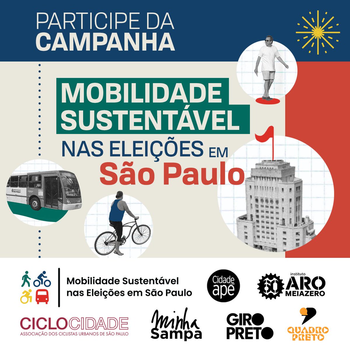 O QUE SUA CANDIDATA OU CANDIDATO PROPÕE P/ MELHORAR A MOBILIDADE URBANA EM SP? Começaram as eleições e precisamos cobrar compromisso das candidaturas à Prefeitura com a mobilidade sustentável! Várias organizações estão lançaram a campanha Mobilidade Sustentável nas Eleições em SP