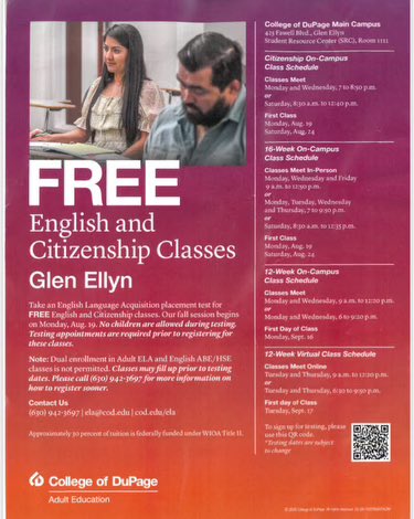 Comunidad Addison 💚,
Si están buscando donde tomar clases de I goes o clases de la ciudadanía lean este folleto!☺️⬇️