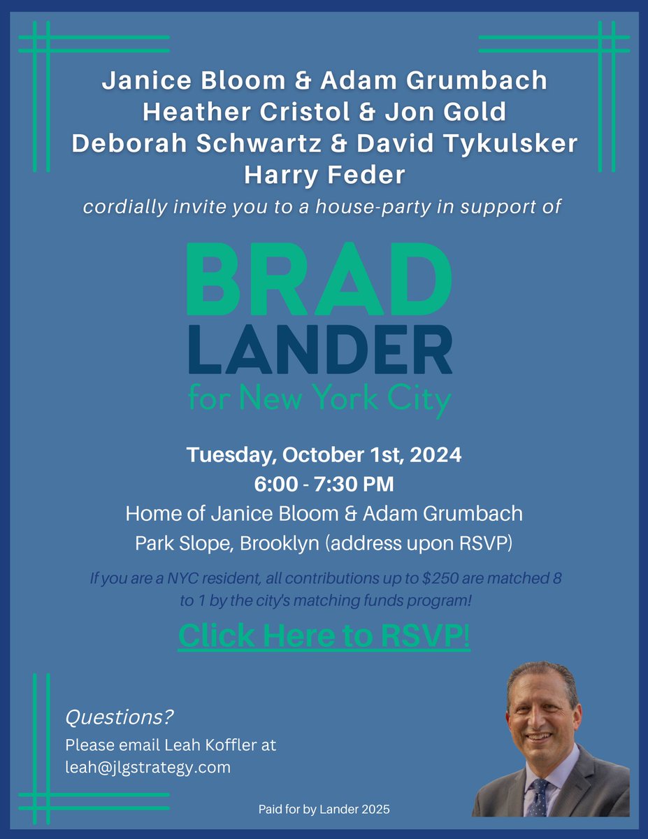 Those of you in NYC who are interested in supporting a committed practitioner of clean, efficient, progressive government for Mayor, come on Oct. 1 or otherwise support the campaign. secure.actblue.com/donate/lander1…