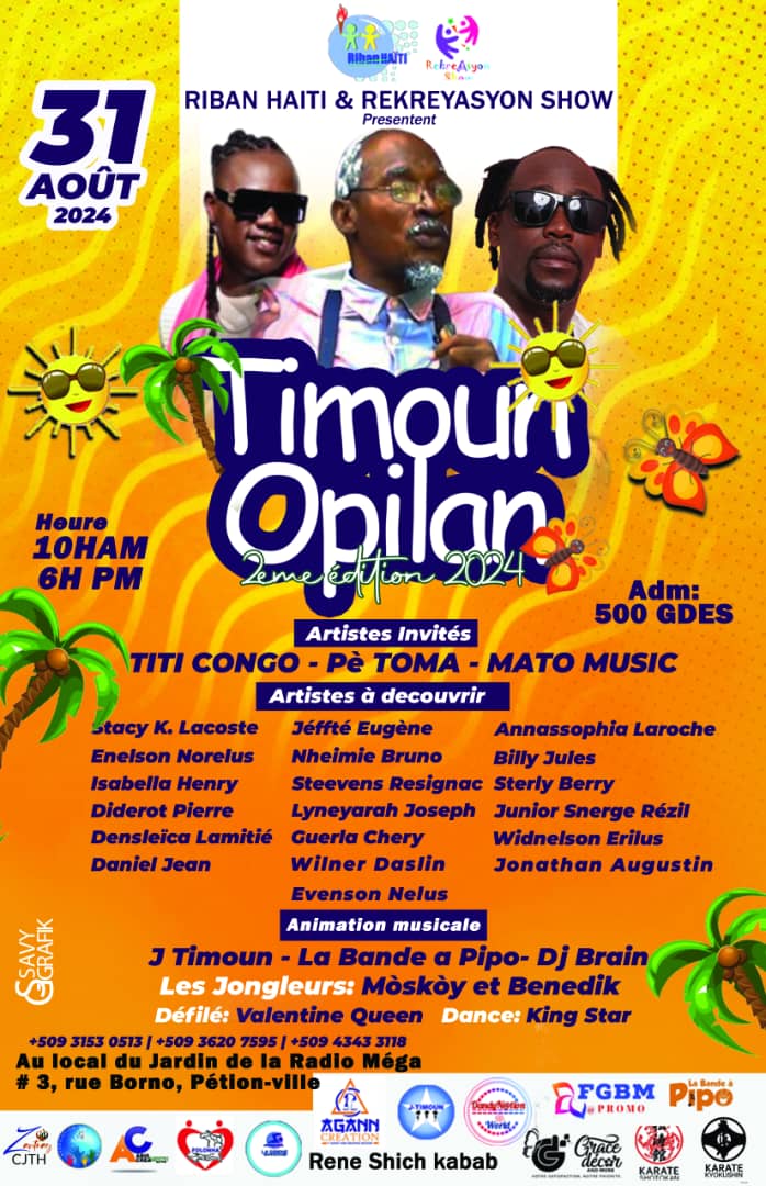 Dandynationwold's tweet photo. Timoun Opilan 2eme édition
Que du bonheur!
Avec Exposition et vente.
Comme invités avec : Titi Congo,Mato Music, Pè Toma, J Timoun, La bande à Pipo
Des jeunes à decouvrir ,Et autres
500Gdes / espace : jardin Radio Mega 
#3,rue Borno, Pétion-ville 
Map la
Wap la 
Nou tout ap la https://t.co/8M0DSLALkP