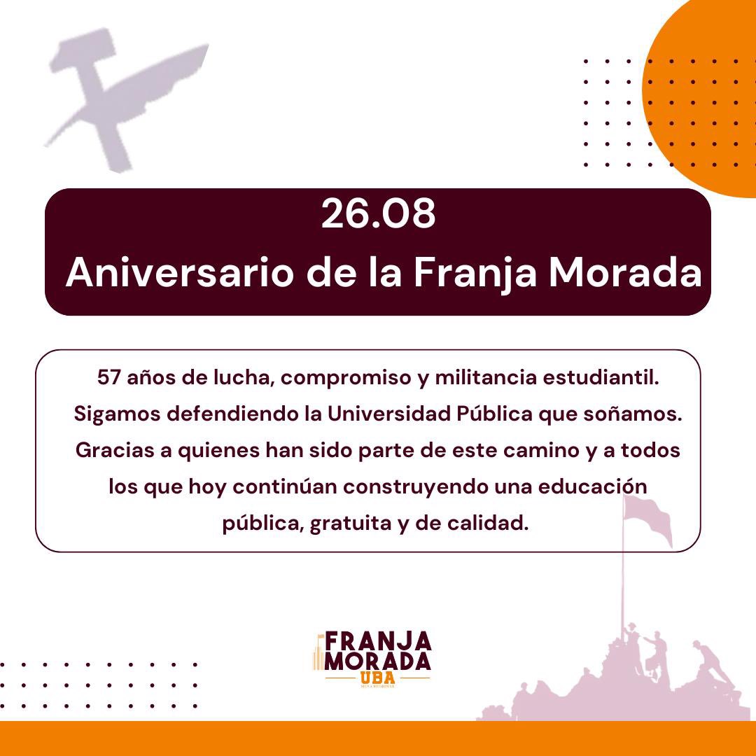 Hoy celebramos 57 años de lucha incansable por una educación pública, laica y gratuita.
57 años de reformismo, de compromiso y de convicciones.
57 años de Franja Morada, la agrupación que sigue haciendo historia. 

Feliz aniversario a la agrupación más grande de todas 💜