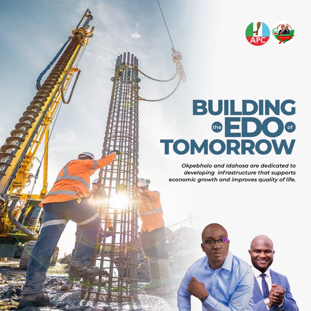 ReginaAfol73987's tweet image. Building the Edo of tomorrow starts today! Okpebholo and Idahosa are committed to developing infrastructure that drives economic growth and enhances the quality of life for every citizen. 

#BuildingEdo #OkpebholoForGovernor #IdahosaForDeputy #APCNewMedia #ProgressForAll"