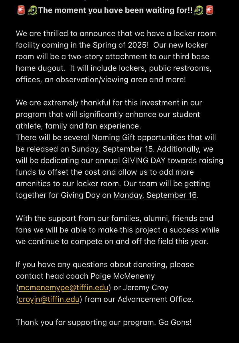 Tiffin University Softball tweet media