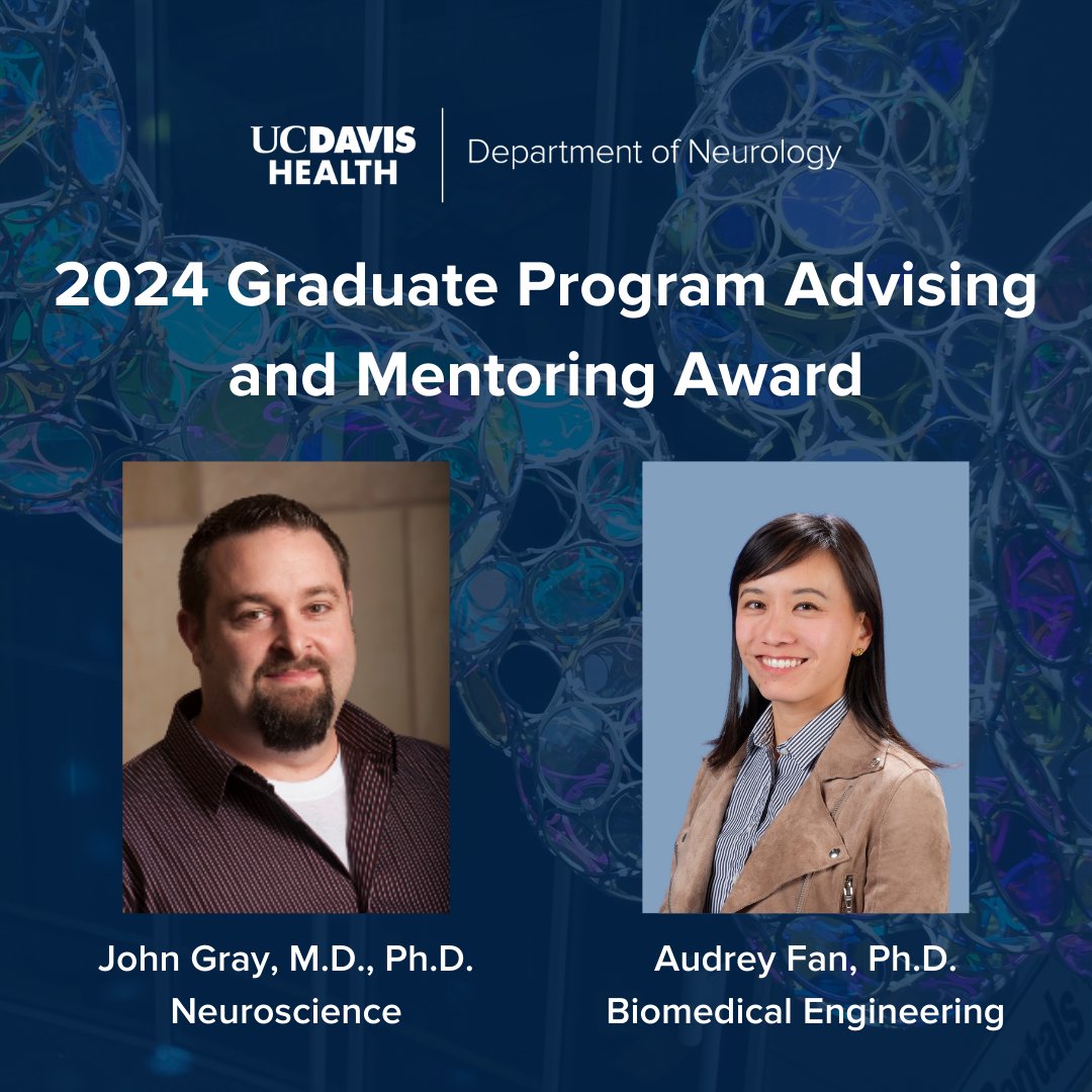 Congratulations to <a href="/johnalangray/">John Gray</a> and <a href="/audreypfan/">Audrey Fan</a> on their 2024 Graduate Program Advising and Mentoring Awards! 

They were recognized for their dedication to mentoring graduating students in neuroscience and biomedical engineering. Learn more: grad.ucdavis.edu/news/2024-grad…