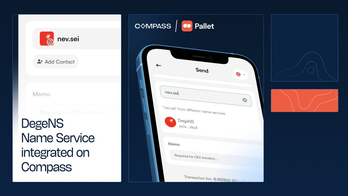 Now use <a href="/Pallet_Exchange/">Pallet Exchange | The Sei Marketplace</a>'s DegeNS with Compass 🟠 🧭

Send &amp; receive assets using your .sei address bough on Pallet

Simply enter the address &amp; Compass will find the right match instantly 🔍

Try it out now!