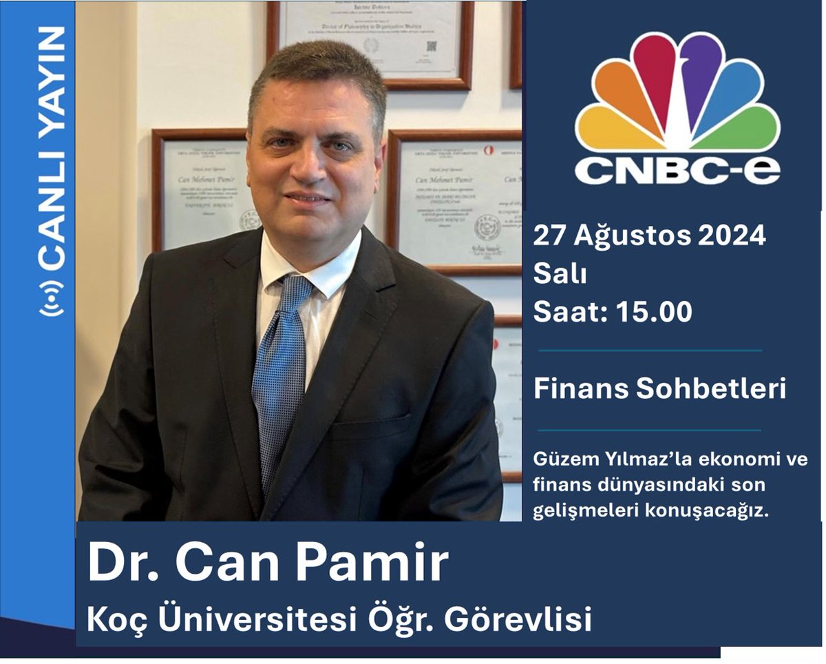 Yarın, saat 15.00’te CNBC-e'de Güzem Yılmaz’la "Finans Sohbetleri" programındayız…

#CanPamir #canlıyayın #cnbce #FinansSohbetleri #GüzemYılmaz #ekonomi