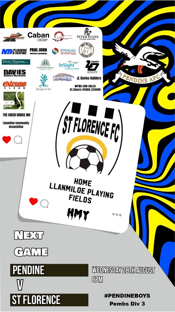 PendineAfc's tweet photo. Season continues Wednesday, home to St Florence. Let's get another good crowd there to support the boys ⚽️ https://t.co/zzNF0fje6v