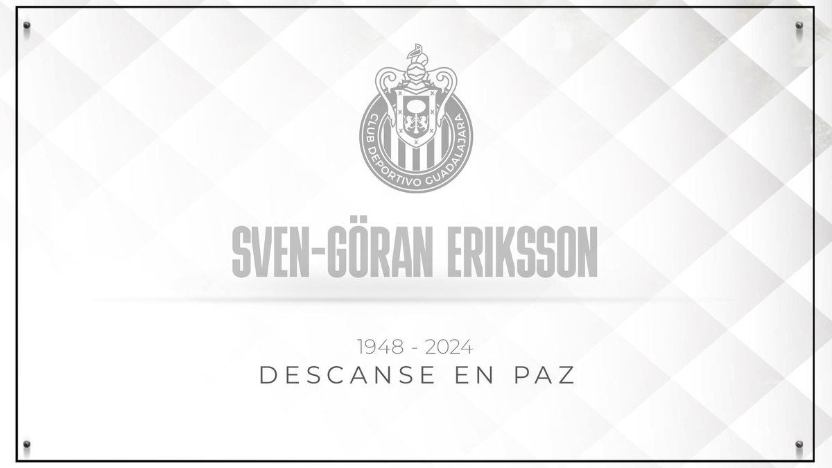 Chivas's tweet photo. Con profunda tristeza nos unimos a la pena que embarga a familiares y amigos de Sven-Göran Eriksson, director técnico de @miseleccionmx entre 2008 y 2009, por su sensible fallecimiento. 

Los acompañamos a cada uno de ellos en estos difíciles momentos 🕊️ https://t.co/ar2ehoqfVE