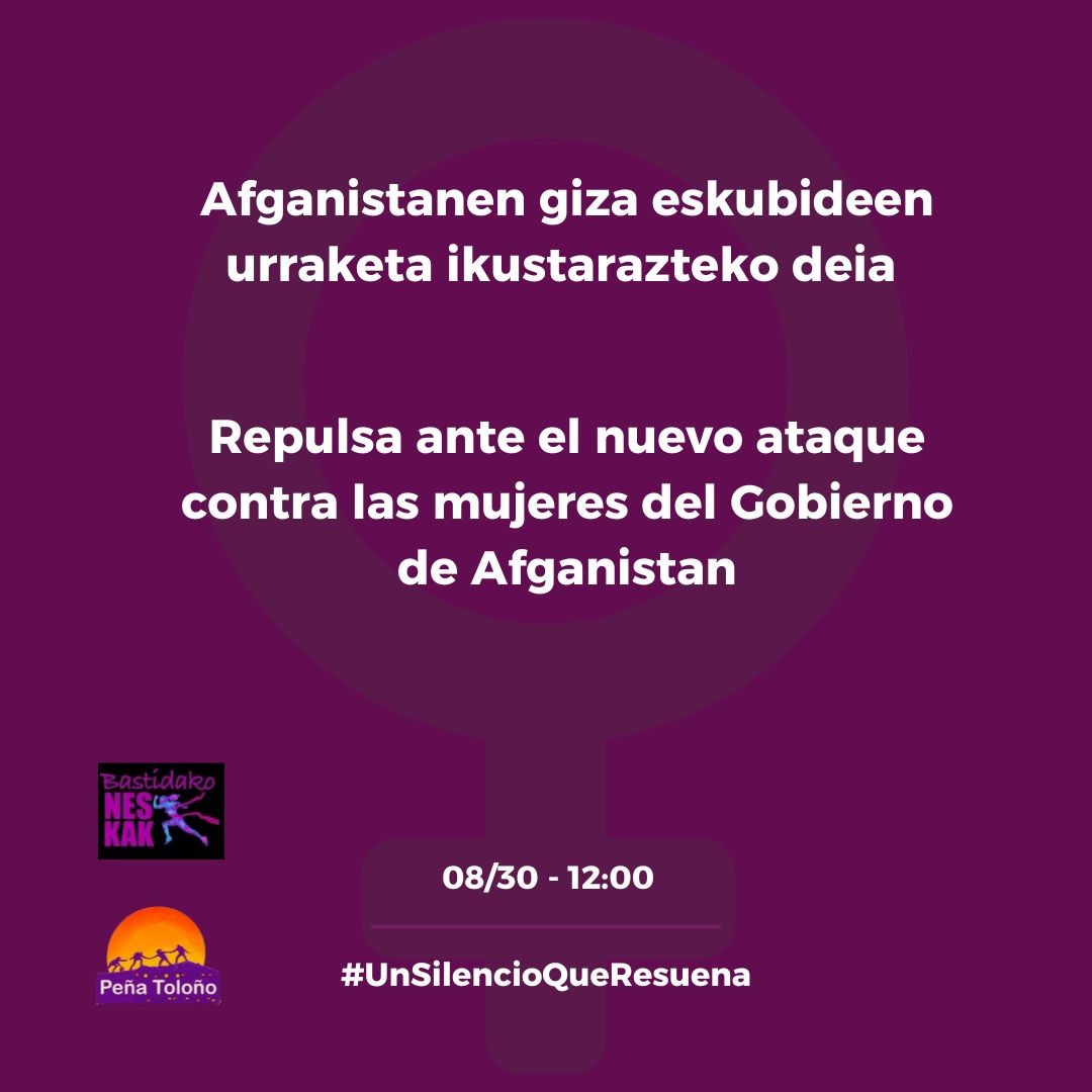 nerea_melgosa's tweet photo. #PeñaToloño elkarteak eta #Bastidako neskak kirol elkarteak, Afganistanen giza eskubideen urraketa iksutarazteko deia egiten dio gizarteari:

❗📢 Sare Sozialetara, ahoa estalita🤐 bakoitzak bere buruaren argazki edo bideo bat igo dezala #UnSilencioQueResuena jarrita🧵👇1 https://t.co/S4a1uO7MH0