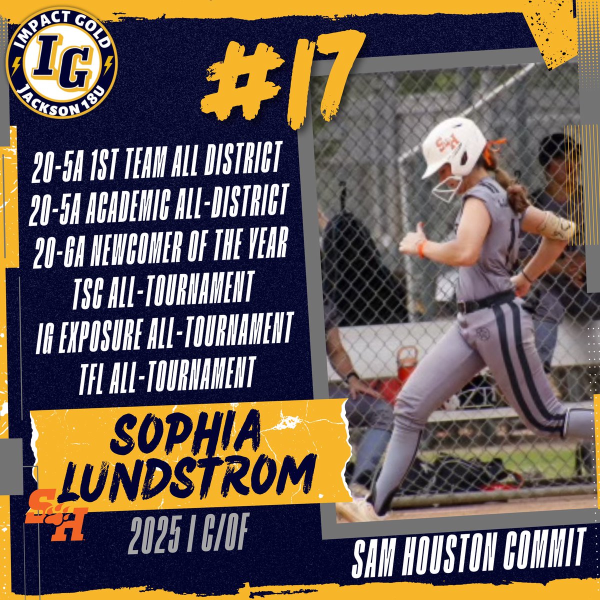 Impact Gold Jackson 18U🥎 (@ig_jackson18u) on Twitter photo Meet Sophia Lundstrom!!!
#️⃣1️⃣7️⃣
🎓 2025
🥎 Outfield/Catcher
🏫 Sam Houston
<a href="/SophiaLundstrom/">Sophia Lundstrom</a>
#betheimpact #trusttheprocess #goldblooded #igjackson18u Meet Sophia Lundstrom!!!
#️⃣1️⃣7️⃣
🎓 2025
🥎 Outfield/Catcher
🏫 Sam Houston
<a href="/SophiaLundstrom/">Sophia Lundstrom</a>
#betheimpact #trusttheprocess #goldblooded #igjackson18u