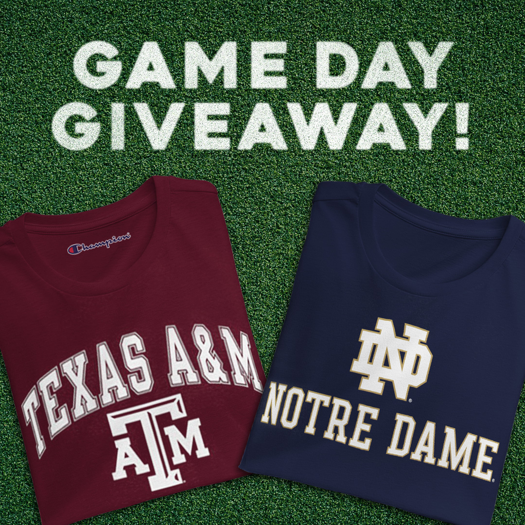 Rally_House's tweet photo. 🏈💥COLLEGE FOOTBALL IS BACK! Let's kick it off with a TOP 20 matchup between @tamu and @notredame at College Station! Want to win a FREE Irish or Aggies t-shirt?​
⭐FOLLOW @Rally_House
❤️LIKE this post
📧REPOST &amp; TAG your friends and have them follow us!
#GigEm #GoIrish #CFB https://t.co/X8NGb3kXUj