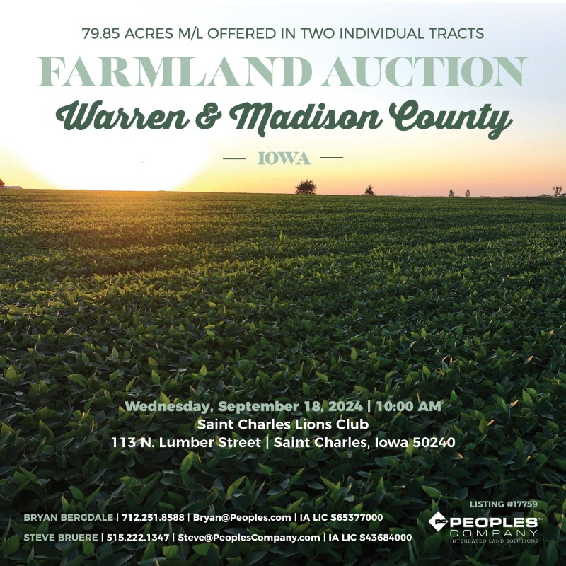 PeoplesCompany's tweet photo. LAND AUCTION | 79.85 Acres M/L in Warren &amp; Madison County, IA
Wednesday, September 18th | 10:00 AM!

39.85 acre m/l tract in Warren County
40 acre m/l tract in Madison County

Contact #PeoplesCompany Licensees Bryan Bergdale or Steve Bruere
Listing 17759 | https://t.co/0v3UBRwCqL