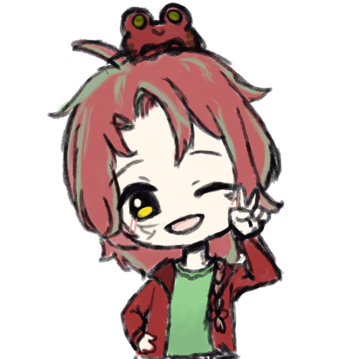TomaToadVT's tweet photo. @wheathery I'm a tomato frog that's gained a human form avidly learning more, traveling with a sleepy red frog on my head that can change its shape🍅🐸 https://t.co/PuNmBT5yZs