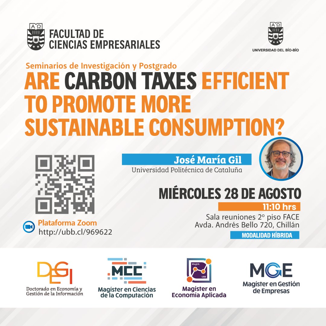 🛡️ ¿Son los impuestos al carbono la clave para un futuro sostenible? 🌍

¿Realmente funcionan para reducir las emisiones y fomentar un consumo más sostenible? 🌱

👏Súmate online o presencial este miércoles 28 de agosto ubb.cl/969622