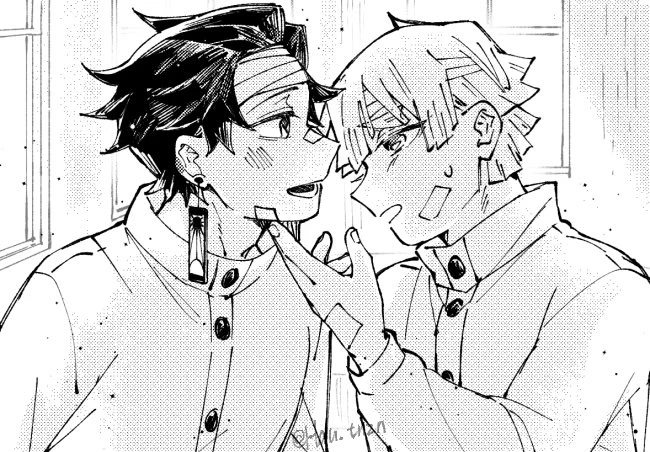 炭善💚💛
ゆうかく編戦った後りょうよう中の二人☺️ 