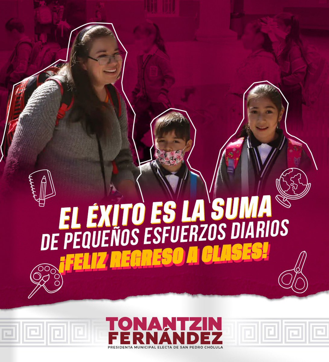 TonantzinFdz's tweet photo. Este #RegresoAClases ✏️ les deseo mucho éxito a todos los estudiantes 📕 de San Pedro Cholula. 

No se detengan hasta conseguir todos sus sueños, 💫 aprendan mucho, hagan amistades duraderas, 🤗 sean empáticos con sus compañeros y diviértanse 😁 durante cada etapa. https://t.co/VoFO3LoMEN