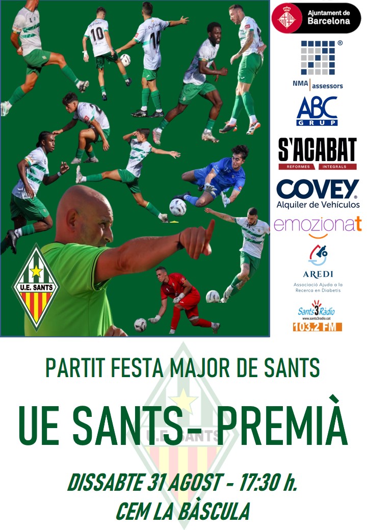 Dissabte d’estrena de la temporada futbolística amb doble sessió de futbol a la Bàscula.
Primer tenim el Torneig de festa Major de Sants que enfrontarà el primer equip del Sants contra el Premià
📅 31/08/2024
⏰ 17:30
⚽️LA BÀSCULA
#FMSants 
#OrgullSantsenc