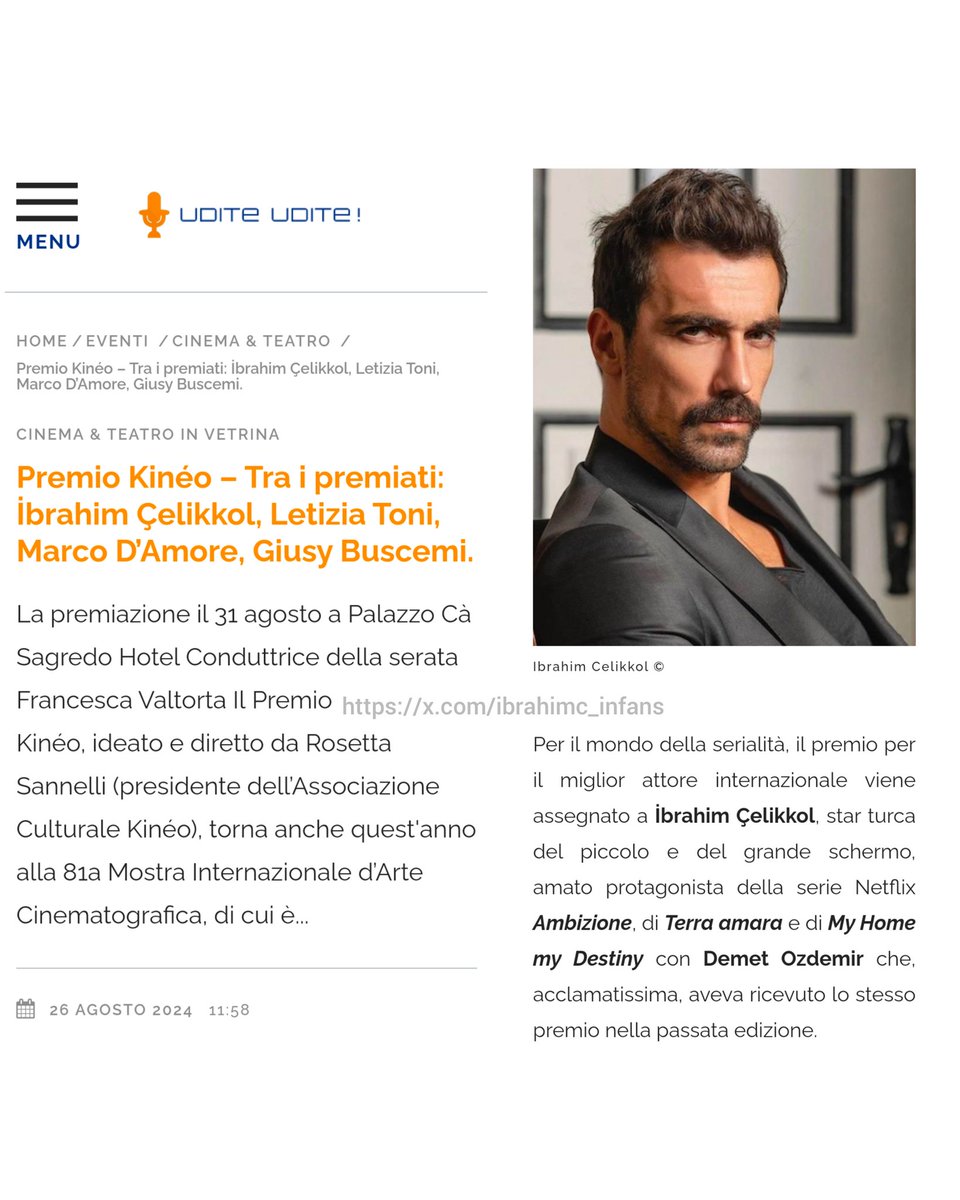 ibrahimc_infans's tweet photo. 🆕 IG Story | premiokineo

“Kinéo Award – among the winners: İbrahim Çelikkol, Letizia Toni, Marco D’Amore, Giusy Buscemi.”

Premio Kinéo (#KinéoAwards) reposted International fashion designer Eleonora Lastrucci's IG Story.

#İbrahimÇelikkol
#PremioKinéo | #Venezia81 https://t.co/nZrQNkqjyZ
